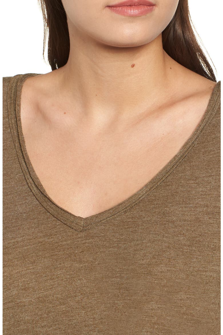 Raw Edge V-Neck Tee, Alternate, color, OLIVE ITALY