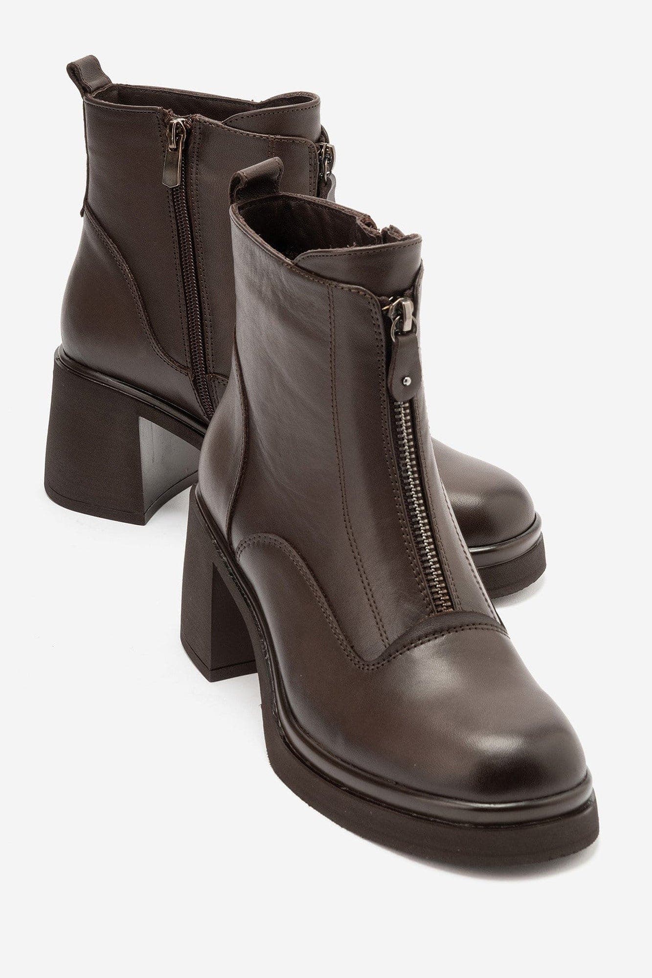 Stena Leather Front Zip Block Heel Boot, Alternate, color, Brown