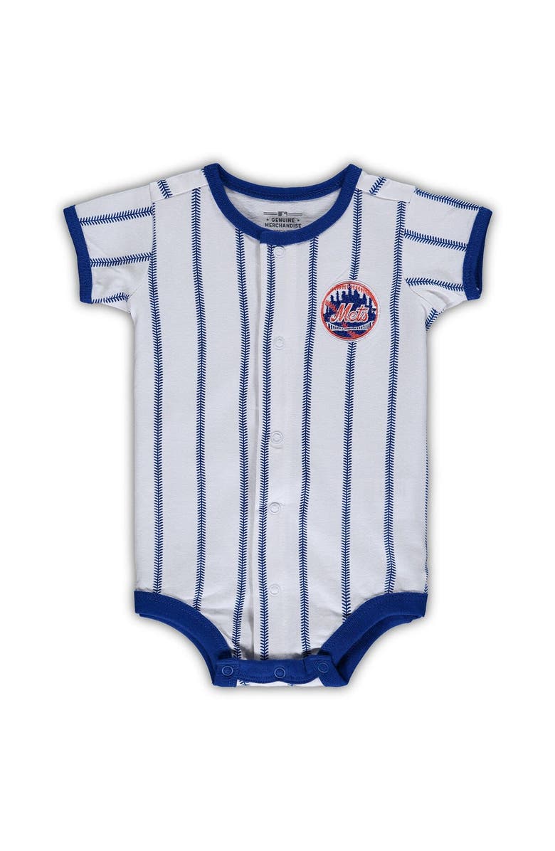 Outerstuff Newborn White/Royal New York Mets Power Hitter Short Sleeve Bodysuit, Main, color, 