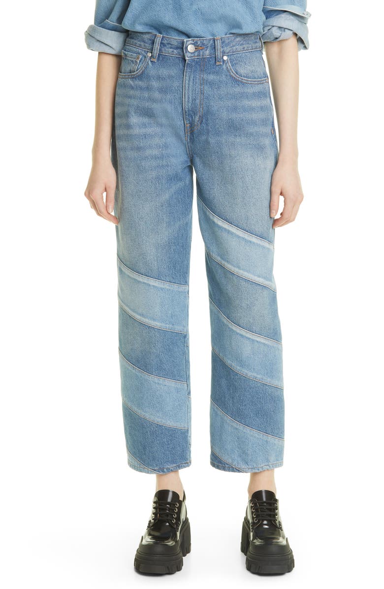 Ganni Misy Patchwork Crop Nonstretch Organic Cotton Jeans, Main, color,