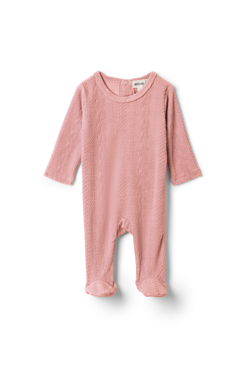 Mocha Girl Cable Textured Velour Romper, Main, color, Maple