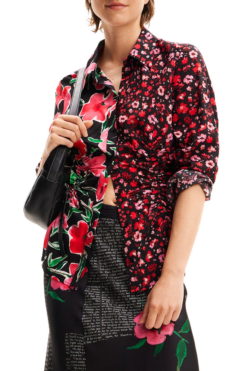 Desigual Floral Gathered Shirt, Main, color, 