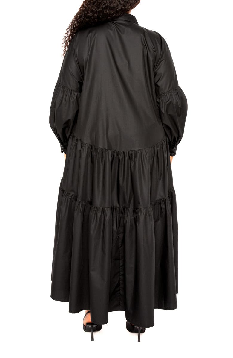 BUXOM COUTURE Long Sleeve Tiered Cotton Blend Shirtdress, Alternate, color,