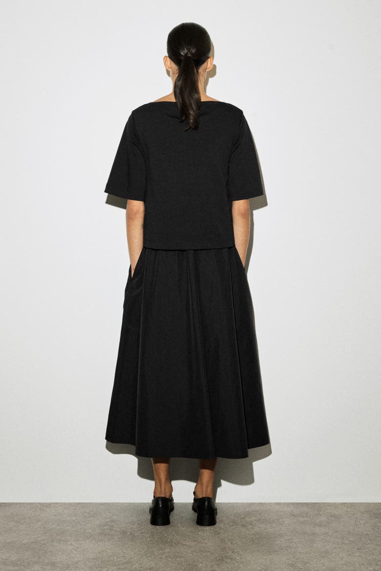 Contrast-Panel Boat-Neck Midi Dress, Alternate, color, BLACK