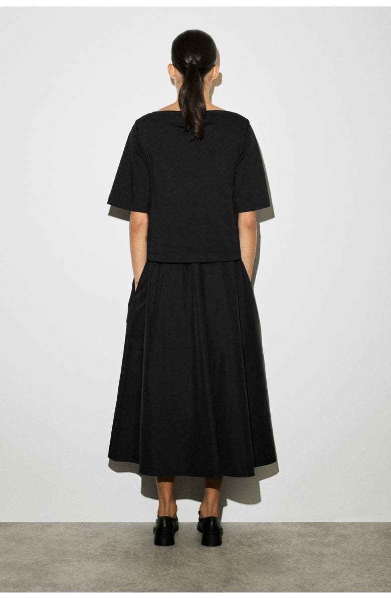 COS Contrast-Panel Boat-Neck Midi Dress, Alternate, color, Black