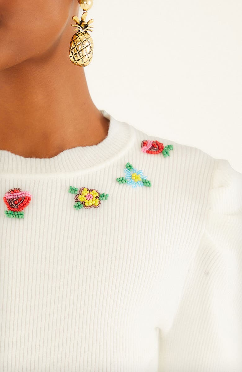 FARM Rio Flower Embroidered Sweater, Alternate, color, Off-White