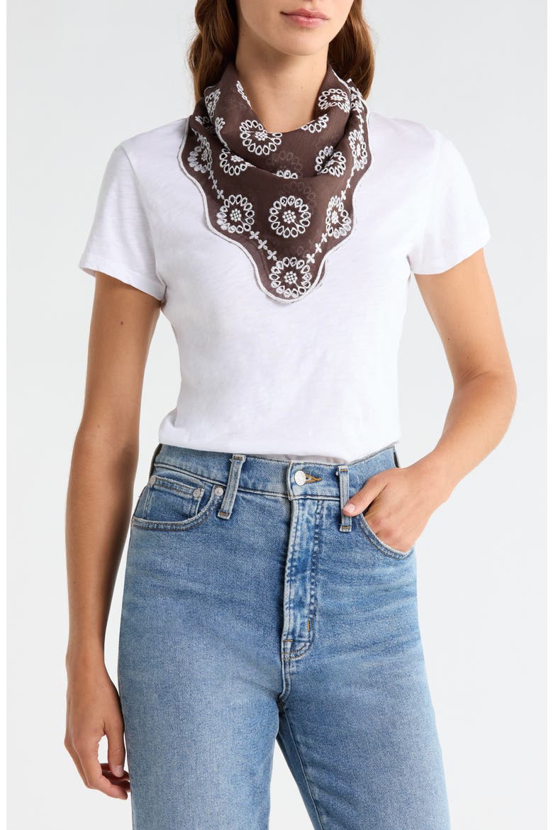 Embroidered Floral Eyelet Organic Cotton Bandana, Main, color, DARK BROWN