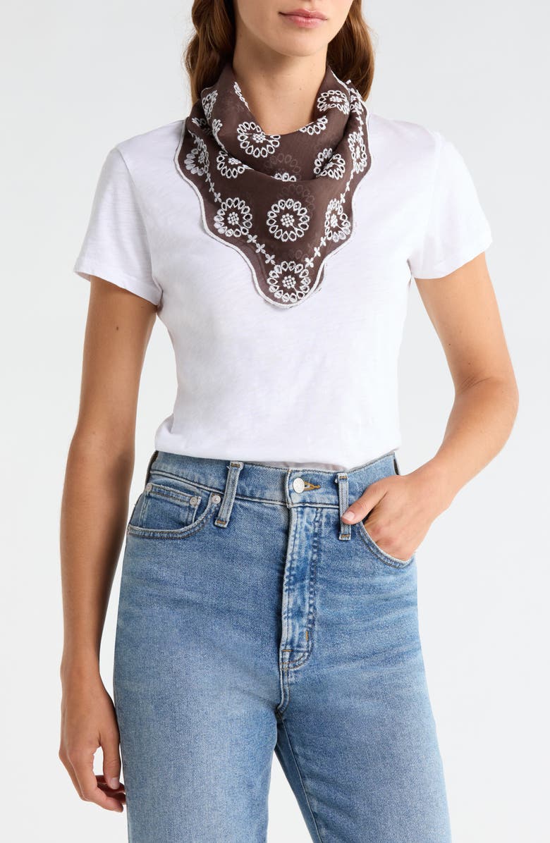 Madewell Embroidered Floral Eyelet Organic Cotton Bandana, Main, color, Dark Brown