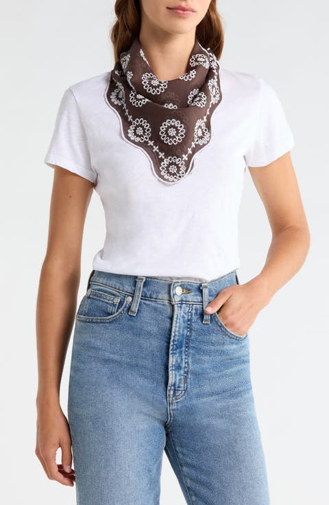 Embroidered Floral Eyelet Organic Cotton Bandana