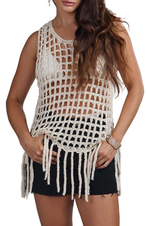 Open Weave Fringe Cover-Up Top