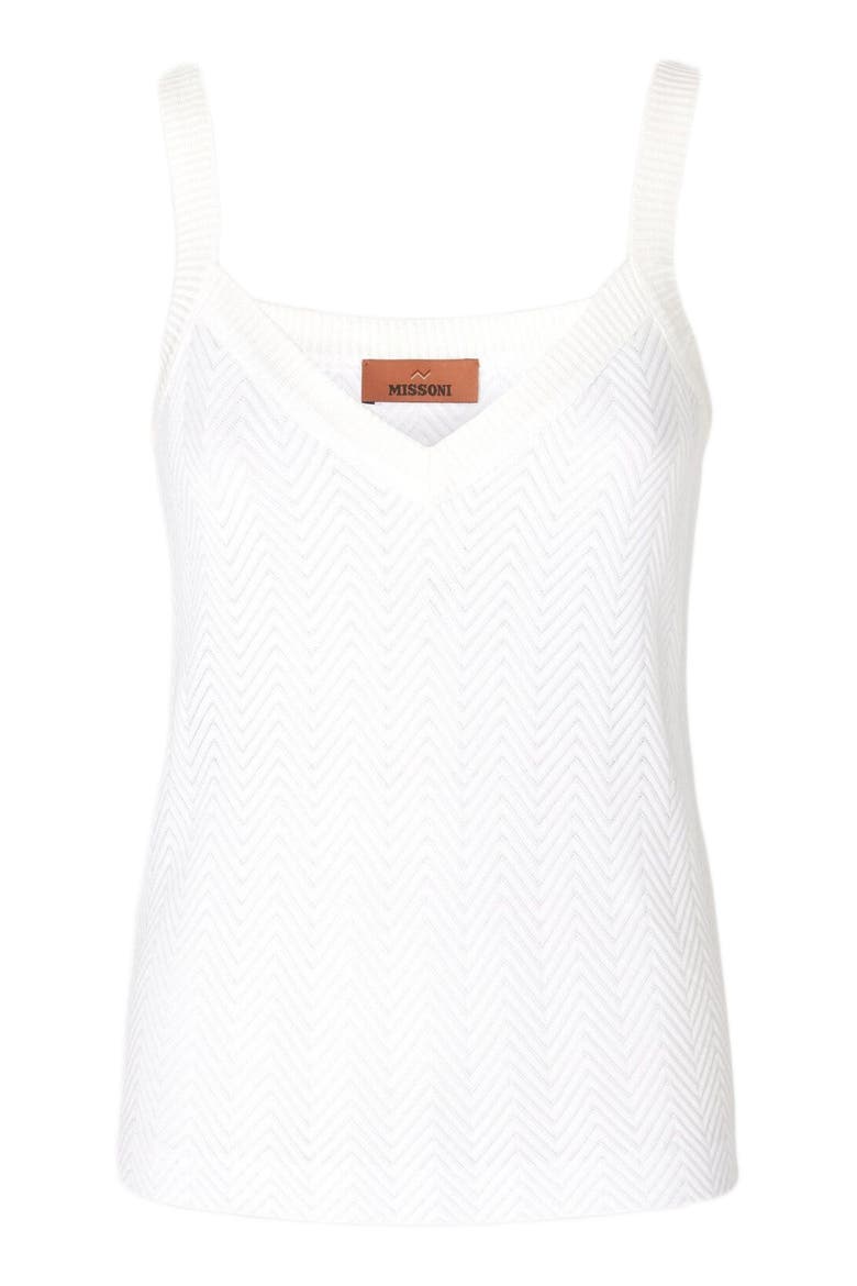 Tone-on-tone Zigzag Cotton And Viscose Tank Tops, Alternate, color, White