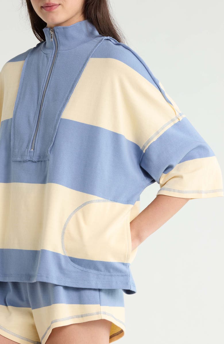 Free People FP Movement Retro Rugby Half Zip Top & Shorts Set, Alternate, color, Blue Ash And Pina Cola