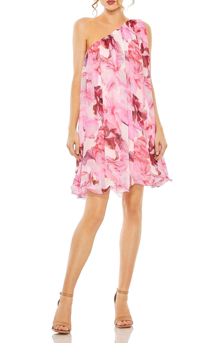 Mac Duggal Floral Print One-Shoulder Mini Dress, Main, color,