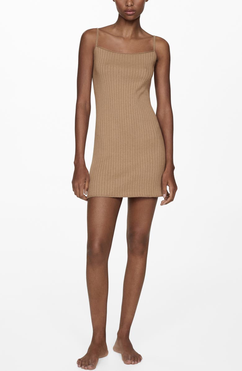 MANGO Cotton Blend Rib Body-Con Minidress, Main, color, 