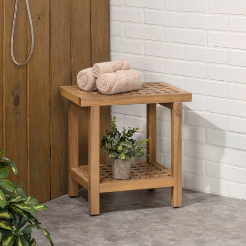 Jonathan Y Armin 18.1" Modern Classic Grid Slat Solid Acacia Wood Indoor/outdoor Shower Stool In Brown