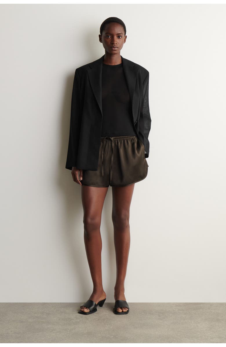 COS Satin Track Shorts, Main, color, Brown