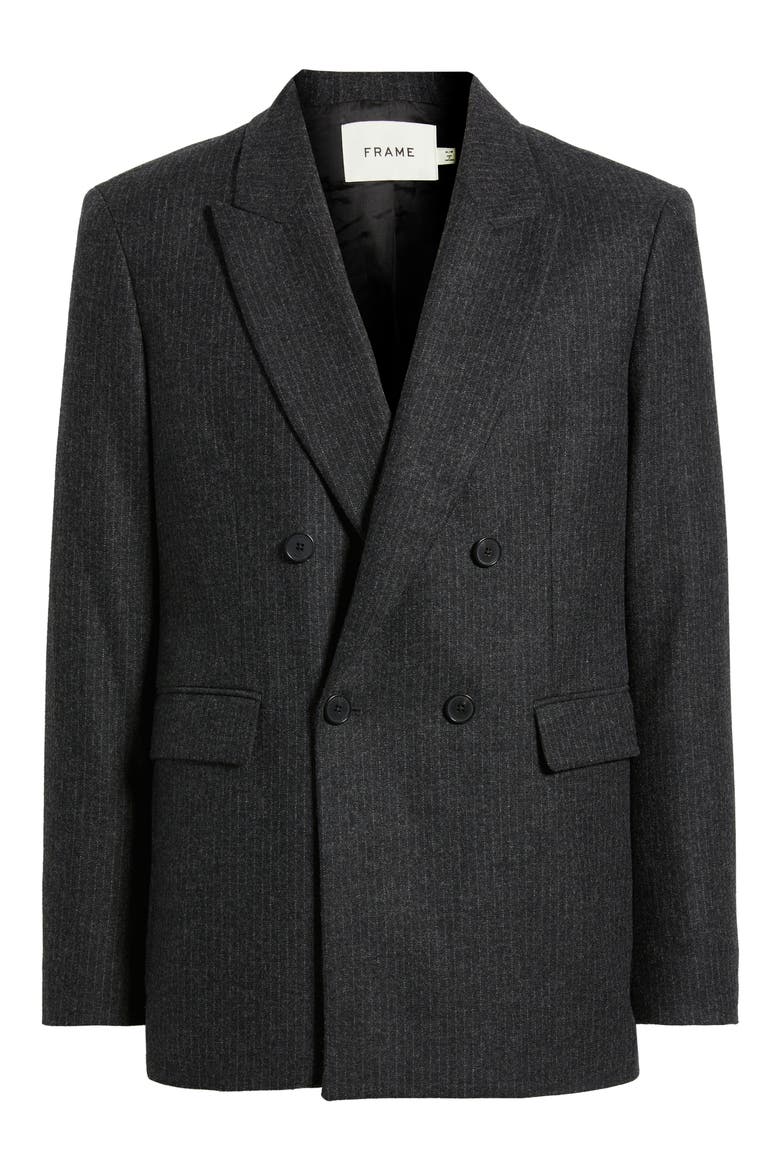 Pinstripe Double Breasted Wool Blend Blazer, Alternate, color, DARK GREY
