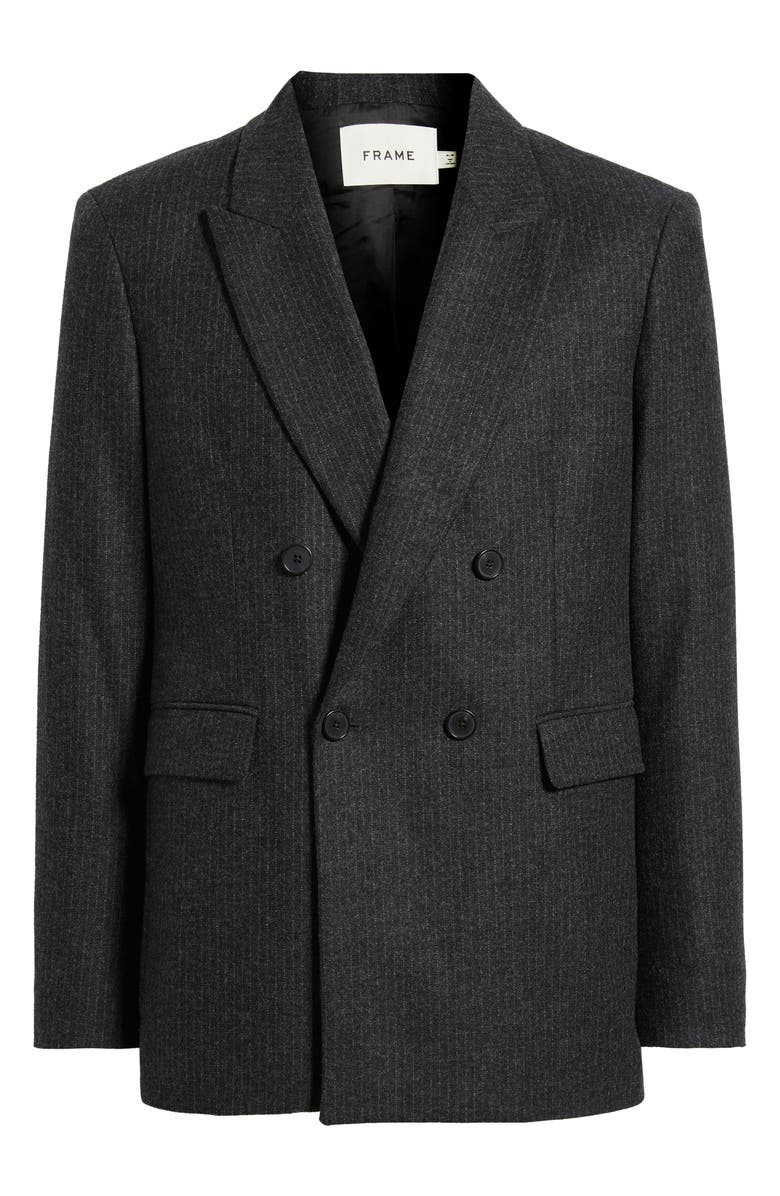 FRAME Pinstripe Double Breasted Wool Blend Blazer, Alternate, color, Dark Grey