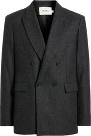 FRAME Pinstripe Double Breasted Wool Blend Blazer
