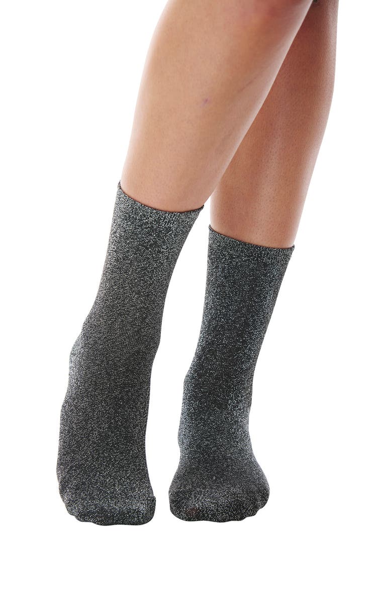 HIGH HEEL JUNGLE Glitterati Sparkle Cotton Blend Crew Socks, Alternate, color, Black