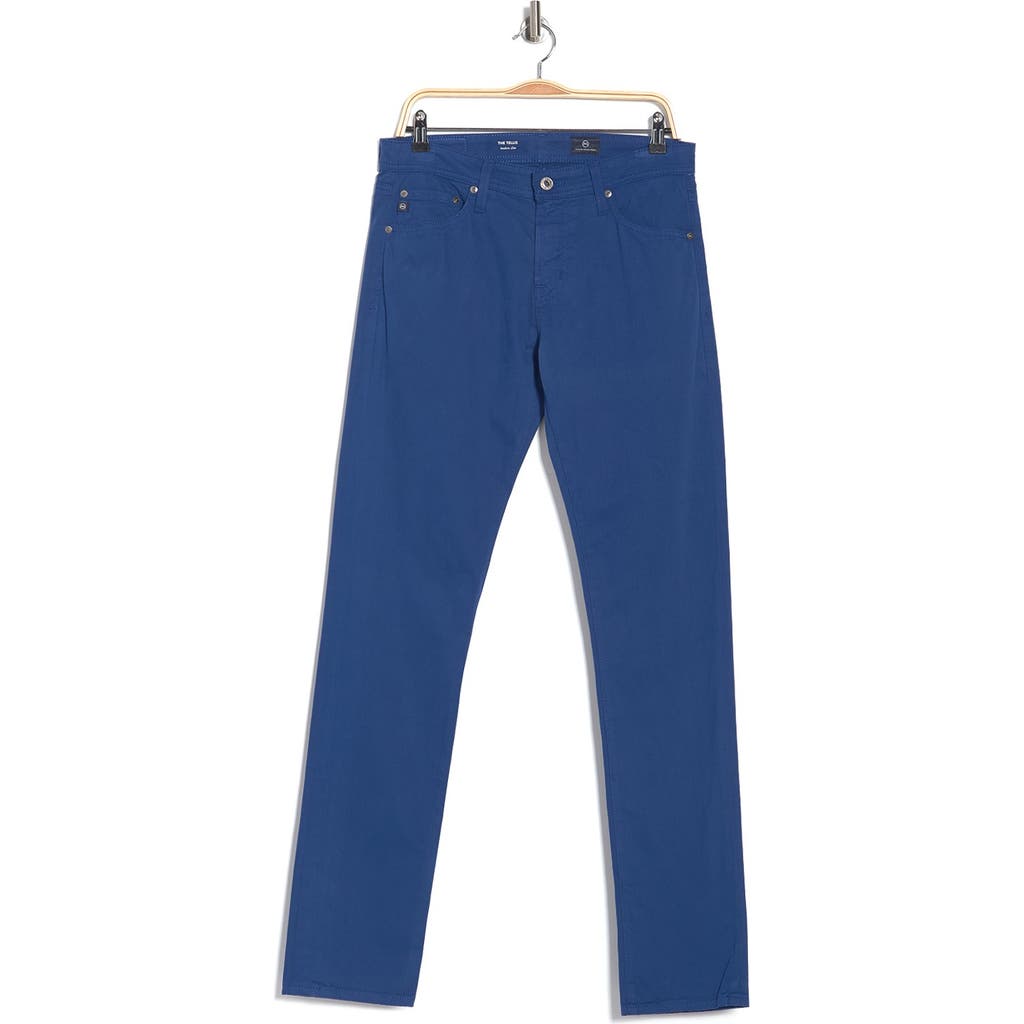 Ag Everett Sueded Stretch Sateen Slim Straight Leg Pants In Blue