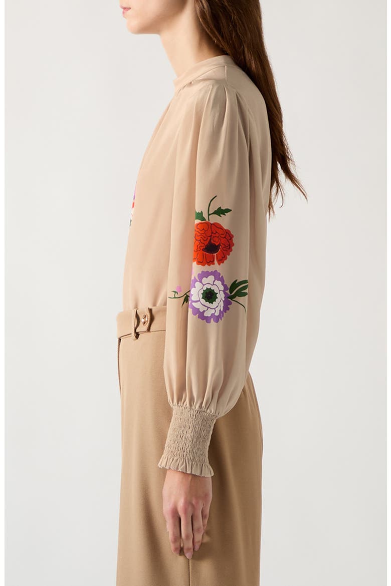 Fleur Motif Silk Top, Alternate, color, BROWN