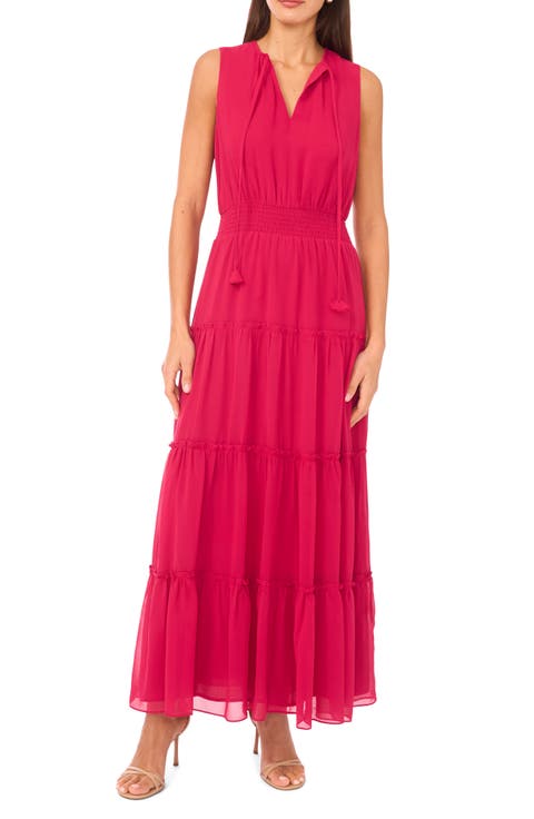 Tie Neck Sleeveless Tiered Maxi Dress