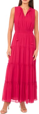 1.STATE Tie Neck Sleeveless Tiered Maxi Dress