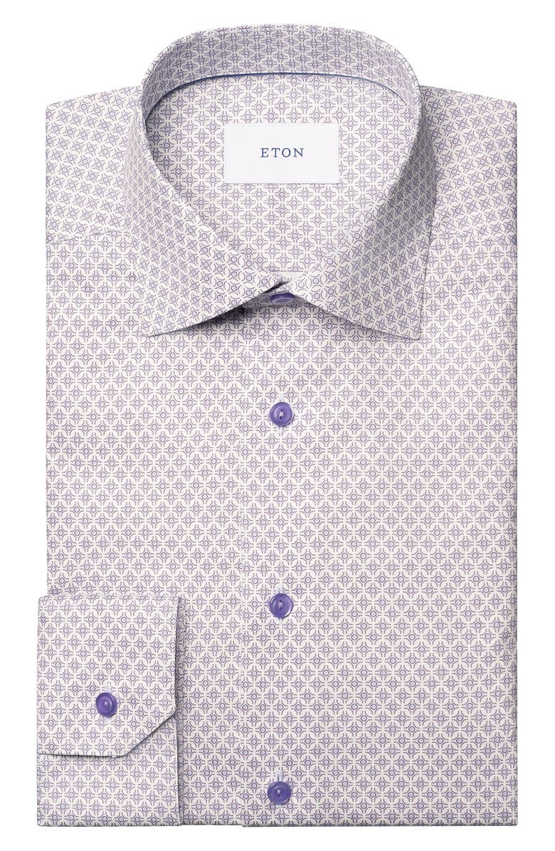 Eton Slim Fit Geometric Print Cotton Dress Shirt, Alternate, color, Light Purple
