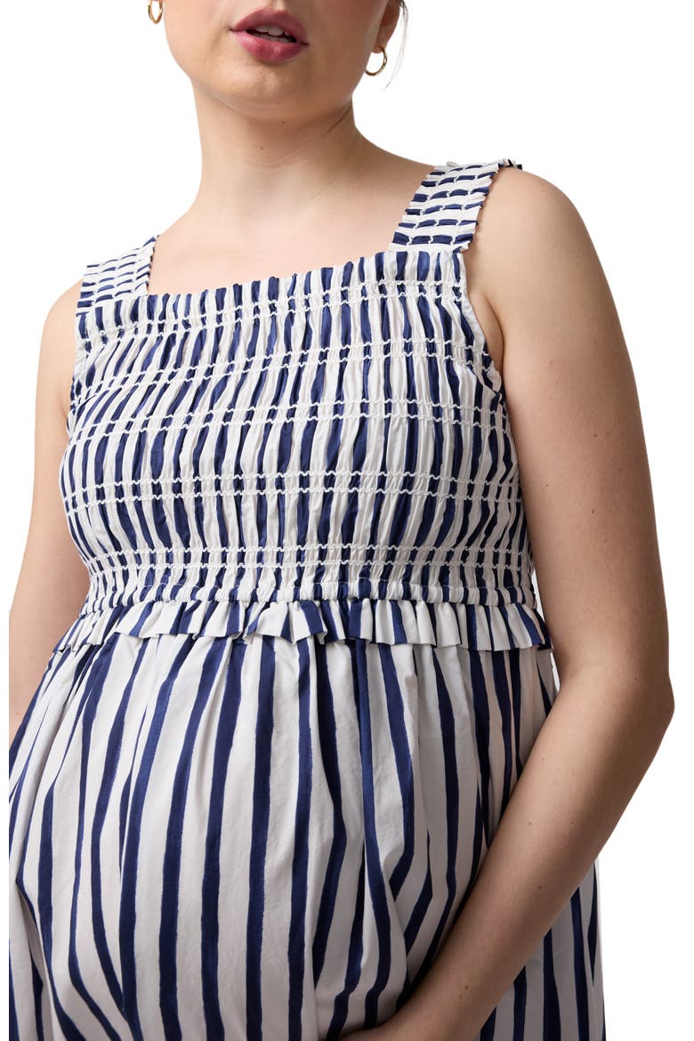 Santorini Smocked Midi Maternity Dress, Alternate, color, Indigo Stripe