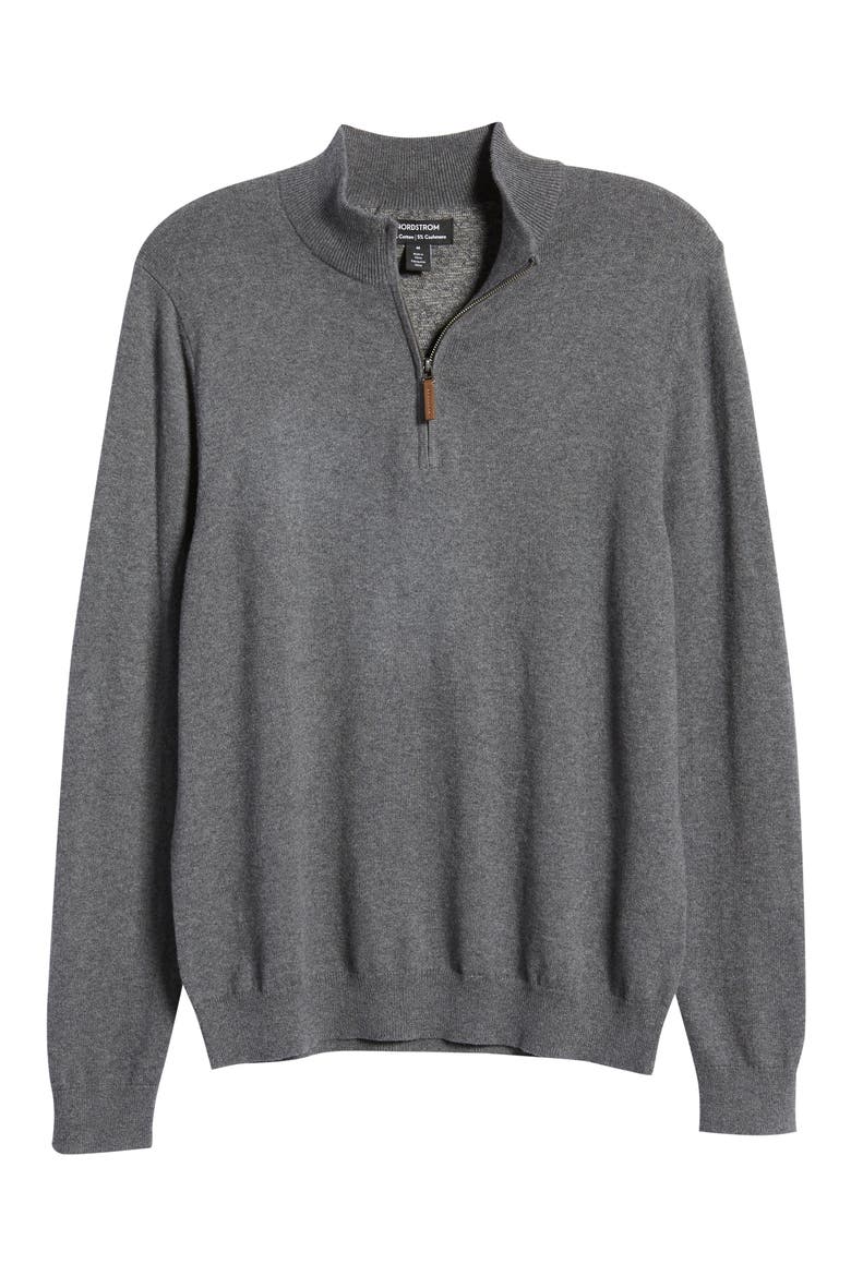 Half Zip Cotton & Cashmere Pullover Sweater, Alternate, color, GREY CASTLEROCK