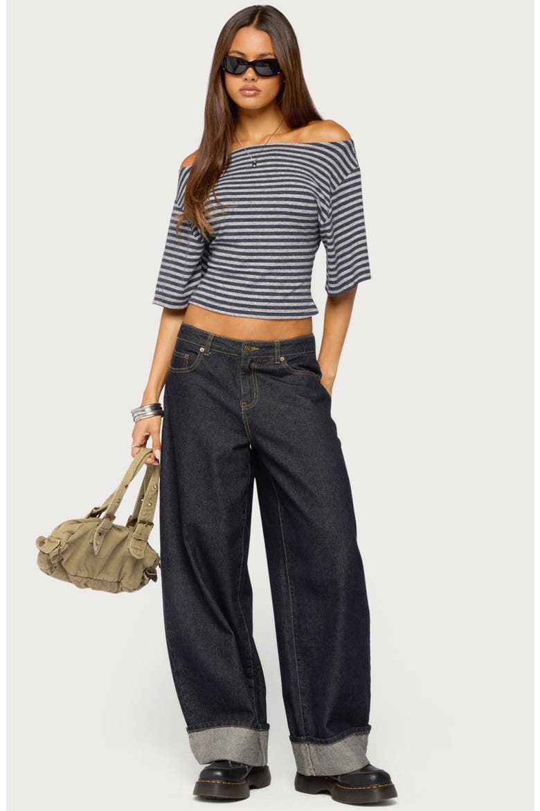 Jadan Striped Off Shoulder Top, Alternate, color, GRAY