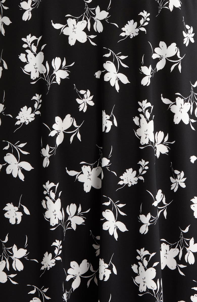 AK ANNE KLEIN Floral Double Flutter Sleeve Dress, Alternate, color, Anne Black/ White Dove