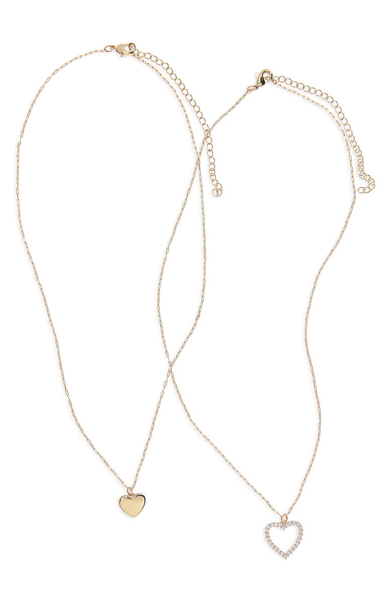 Leith CZ You & Me Heart Pendant Necklace Set, Alternate, color, Clear- Gold