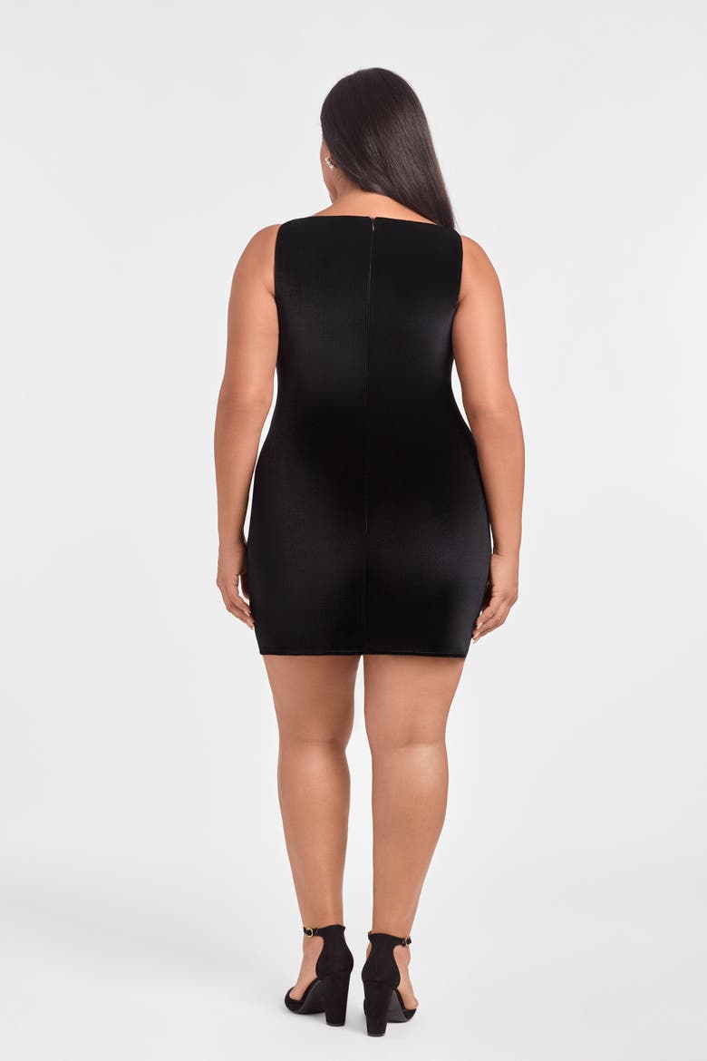 Sculpting Shapewear Shirred Boat Neck Velvet Mini Dress, Alternate, color, Onyx Black