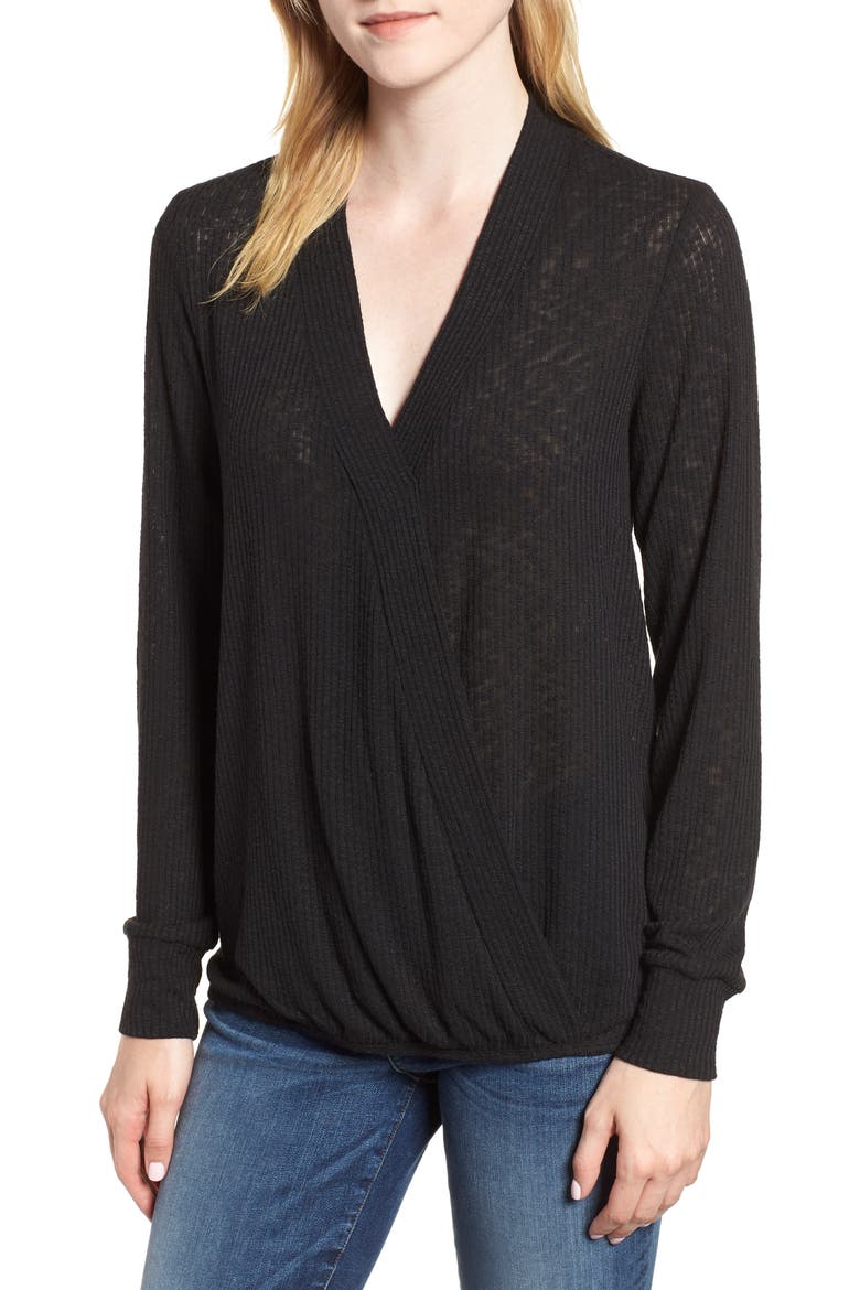 Faux Wrap Knit Top, Main, color, BLACK