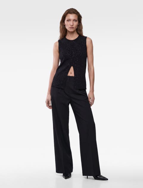 Crew Neck Sleeveless Sequin Yarn Knit Top