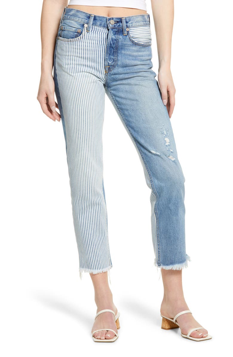 NOEND Claude Mixed Media High Waist Straight Leg Jeans, Main, color, 
