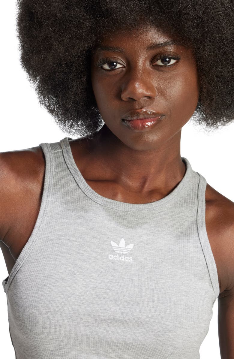 adidas Originals Essentials Lifestyle Rib Crop Tank Top, Alternate, color, Mgreyh