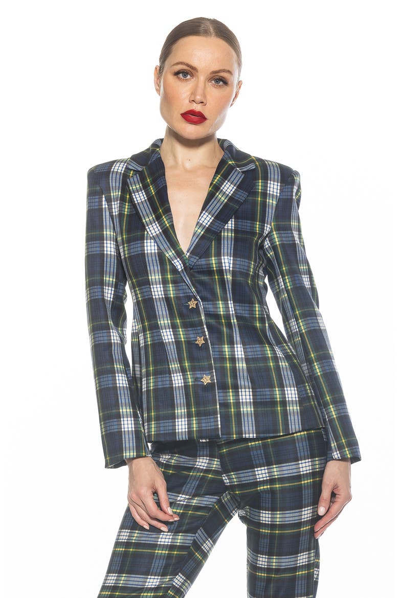 Gwen Jacket Star Button Blazer, Alternate, color, BLUE PLAID