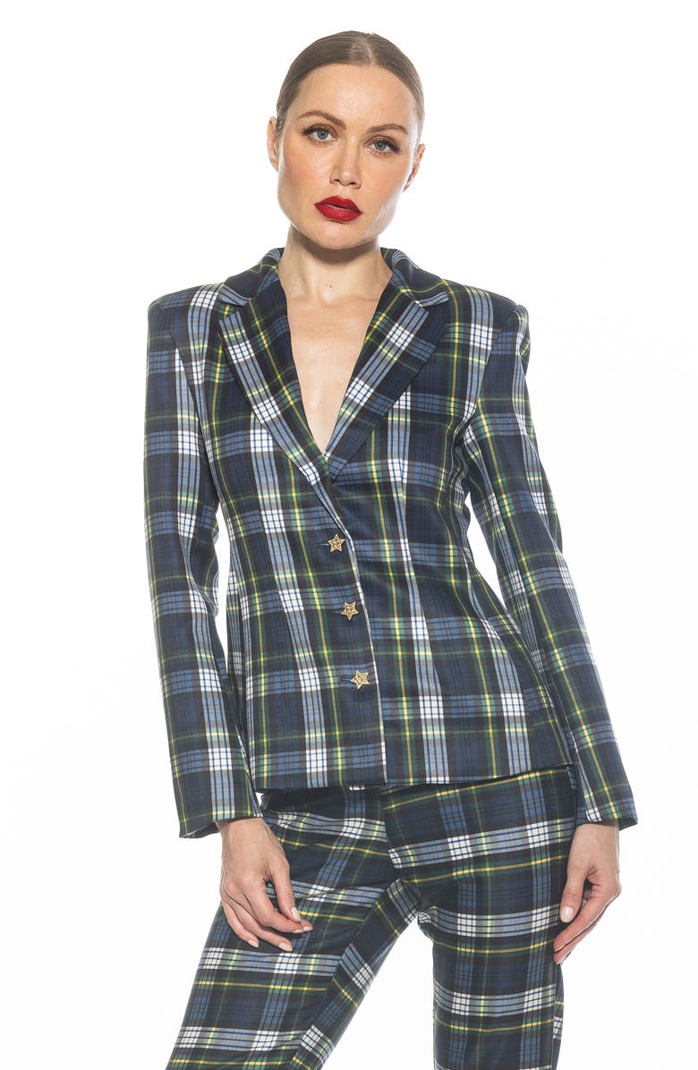 Alexia Admor Gwen Jacket Star Button Blazer, Alternate, color, Blue Plaid