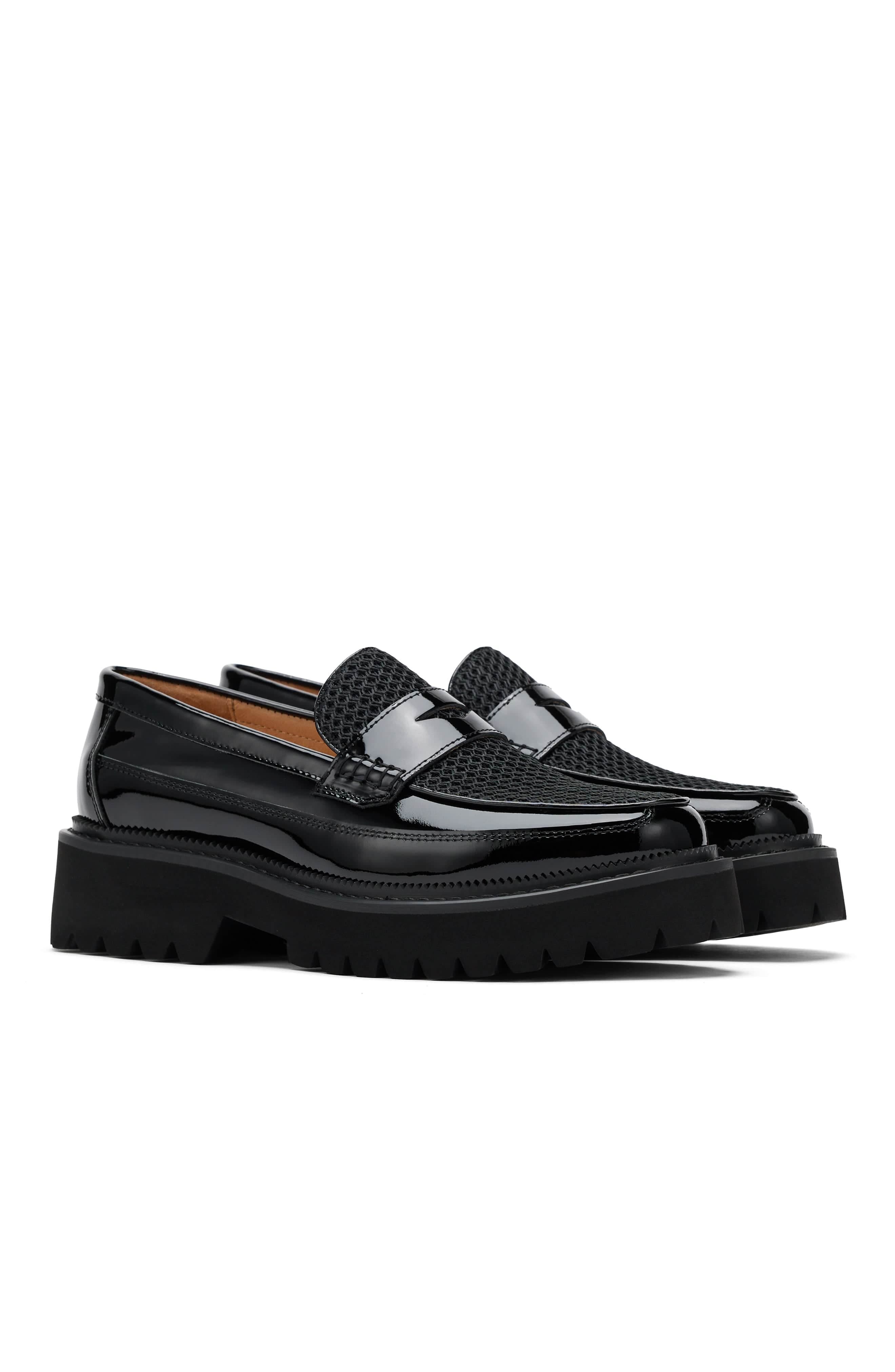 MARC NOLAN Ms. Adler Leather Lug Penny Loafers, Alternate, color, Black Patent