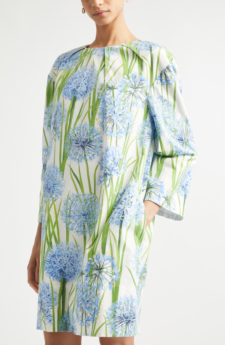 Oscar de la Renta Allium Long Sleeve Stretch Cotton Poplin Minidress, Alternate, color, Blue/ White