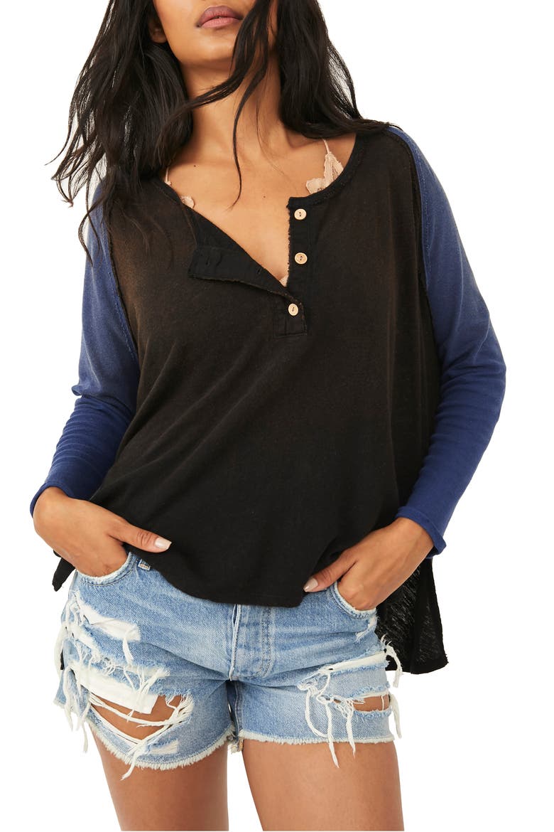 Grand Slam Linen Blend Three-Quarter Sleeve Top, Main, color, BLACK COMBO