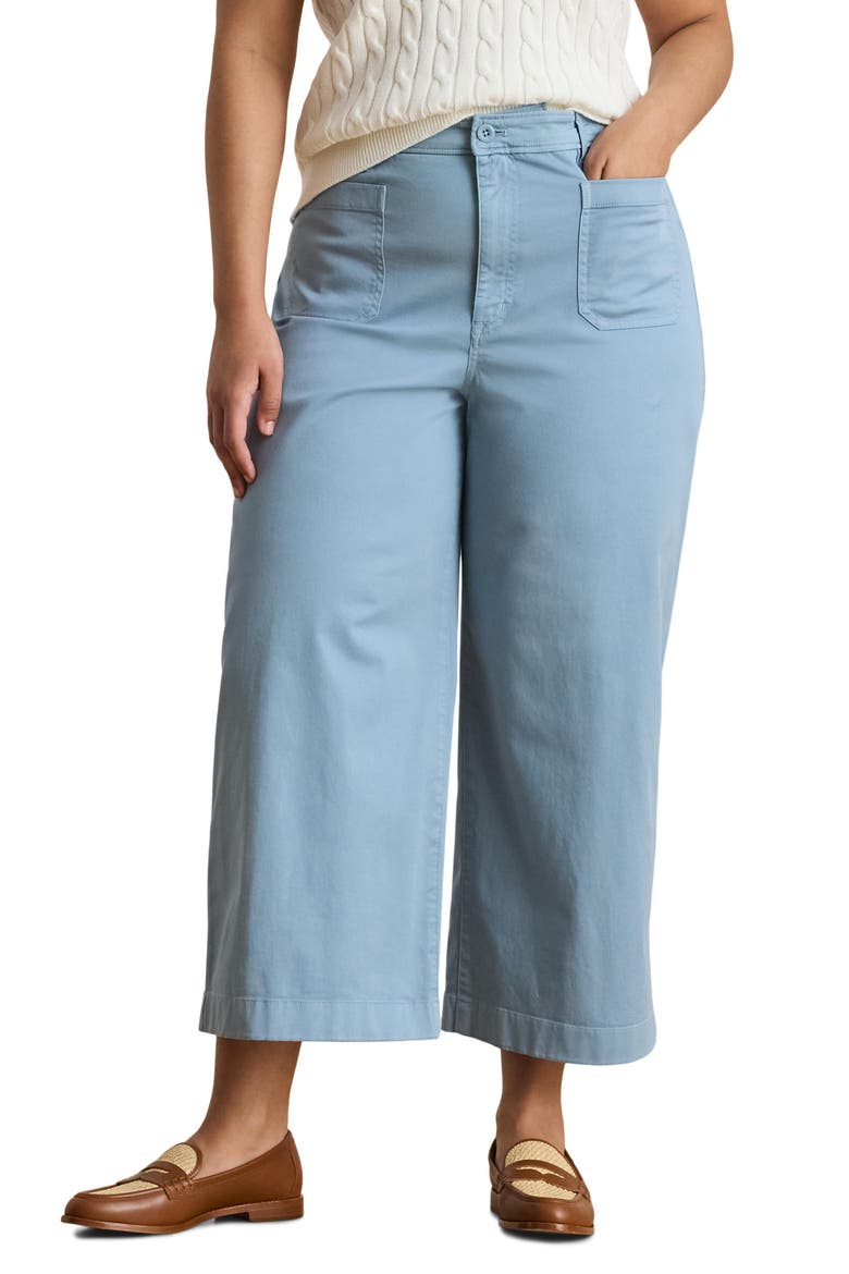 High Waist Stretch Cotton Crop Pants, Main, color, BLUE NOTE