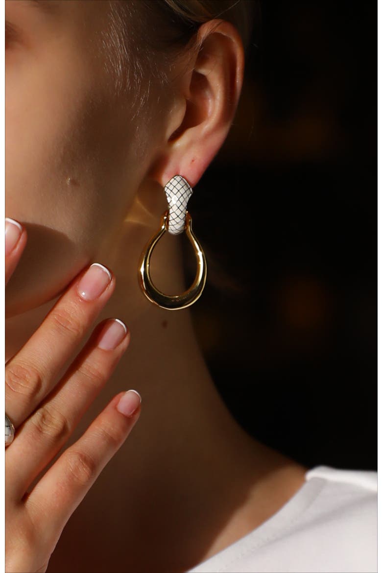 Uraeus Earrings, Alternate, color, White & Gold