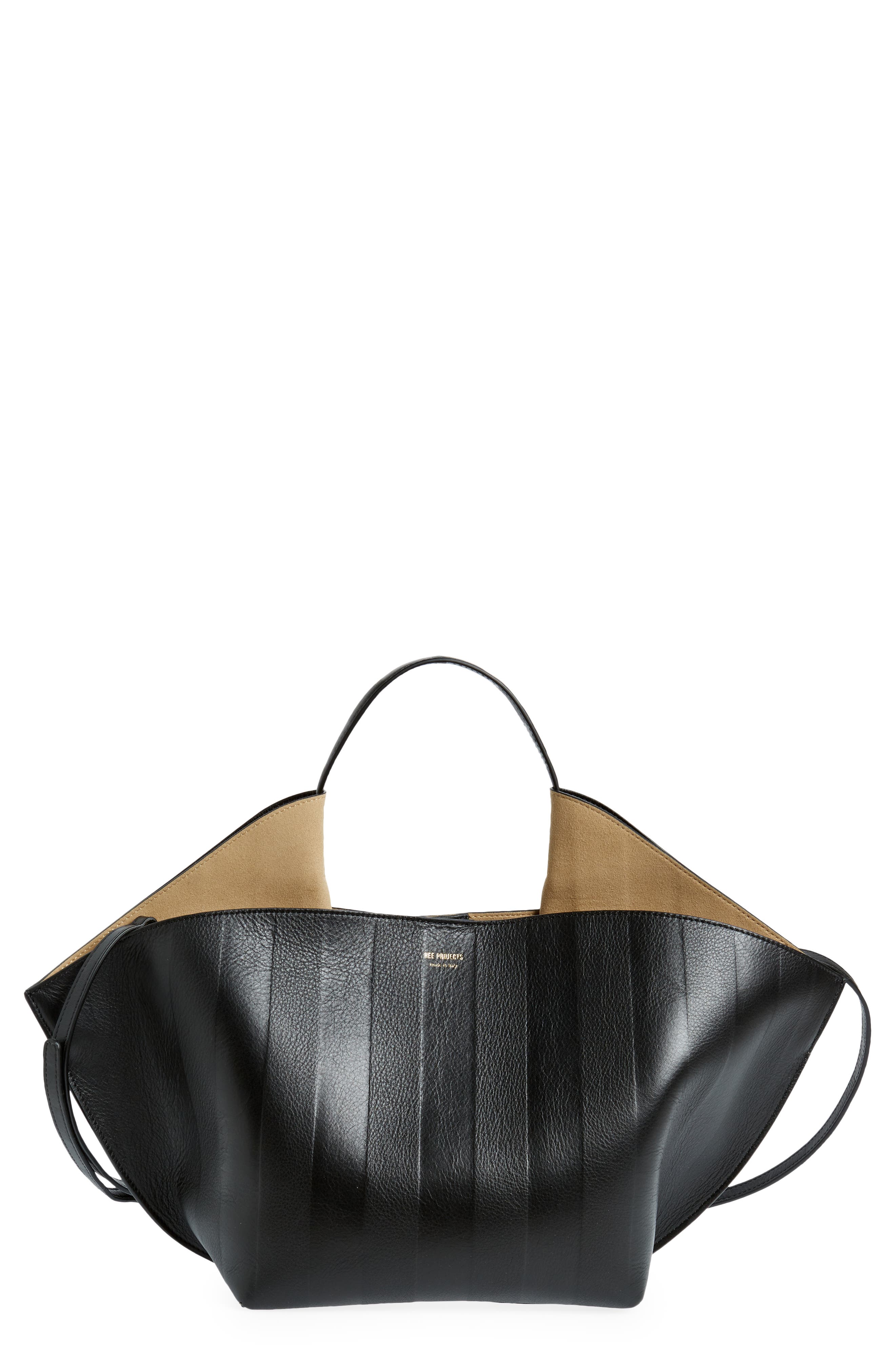 Medium Ann Soft Stripe Embossed Leather Tote, Main, color, BLACK