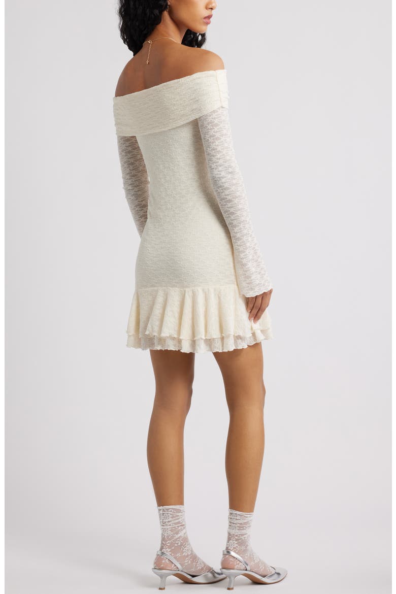Long Sleeve Lace Off the Shoulder Minidress, Alternate, color, IVORY