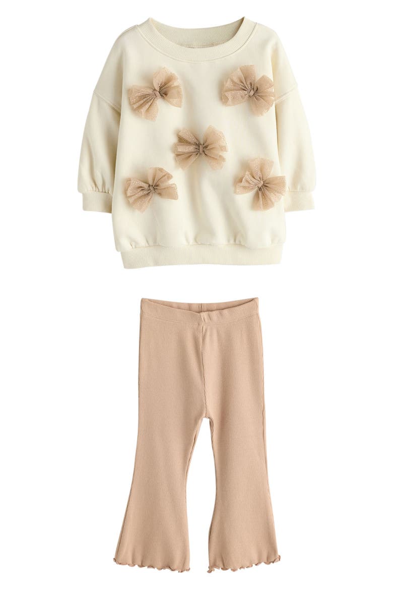 Kids' Bow Sweatshirt & Flare Leggings Set, Main, color, CREAM