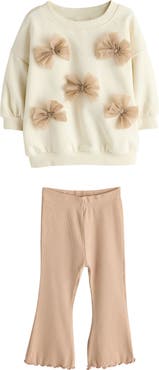 NEXT Kids' Bow Sweatshirt & Flare Leggings Set